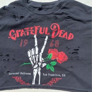 Women's Grateful Dead T-Shirt Black Skull M 60s Psych Garcia Hippie SF CROPPED